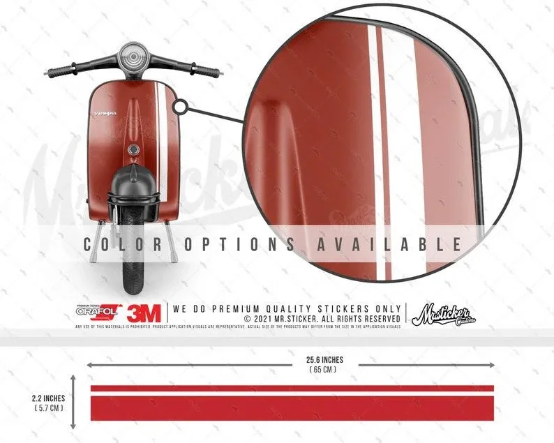 

For Racing Stripe Decal/ Sticker for Vespa and Scooters | Color Options Available | Durable Against Water | Mr. Sticker Customs