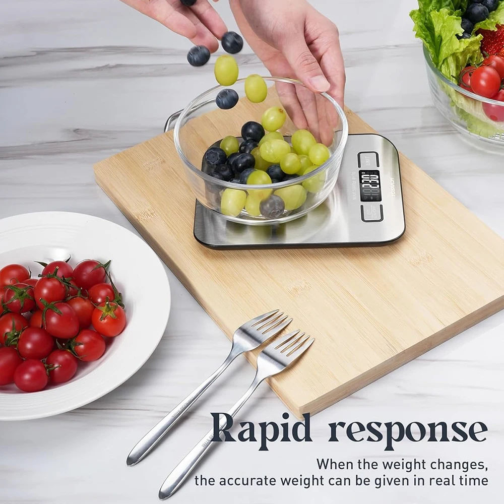 

Stainless Steel Digital Kitchen Scale (11lb/5kg) – Precise Tare Function & Large LCD Display, Easy-Clean Design for Baking &Cook