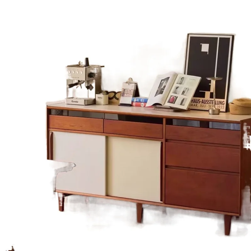 

Nordic solid wood dining side cabinet integrated against the wall, living room storage, sliding door, cupboard, coffee table