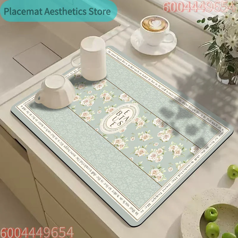 a  Drying Mat for Tableware, Features a Minimalist Floral Design Suitable for Kitchen Drainage, Can Be Used As a Coffee Machine