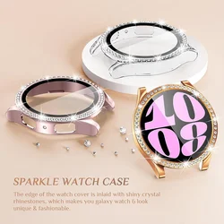 Bling Case for Samsung Galaxy Watch 6 Screen Protector 40mm 44mm Tempered Glass Diamond Bumper Cover Galaxy Watch 4 Accessories