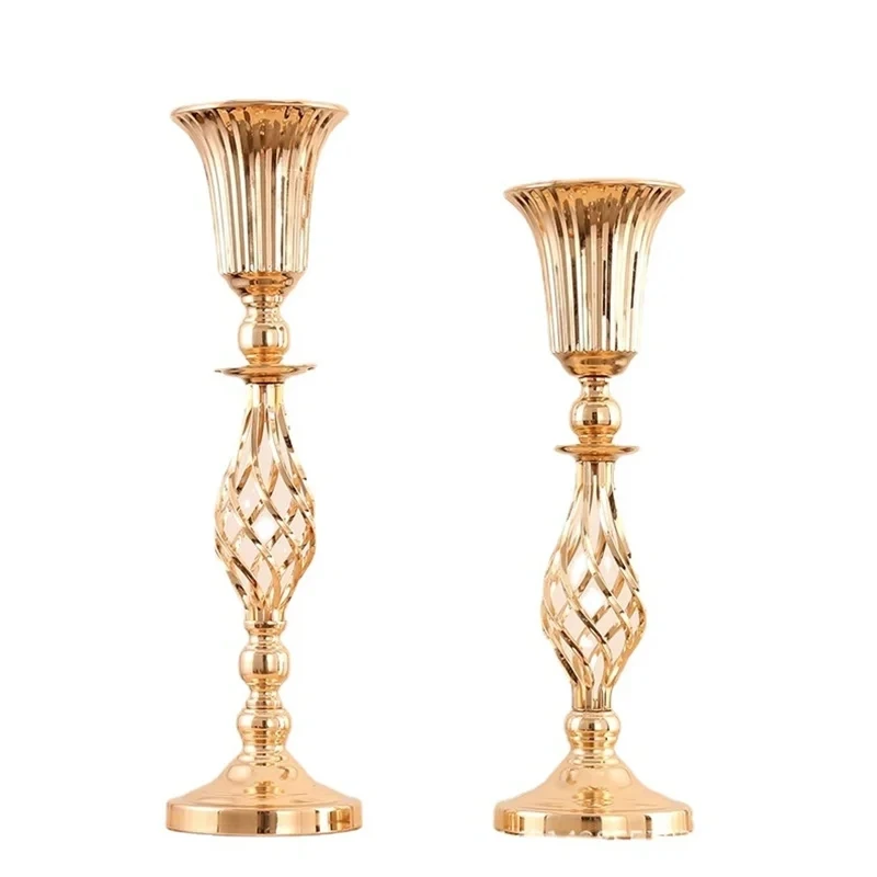 

Golden Silver Candle Metal Candlestick Flower Stand Vase Table Centerpiece Event Flower Rack Road Lead Wedding Deco