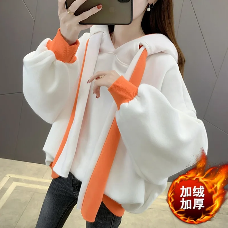 

Casual Versatile Hooded Sweater Women's Lazy Wind Loose 2025 New Autumn and Winter Velvet Jacket