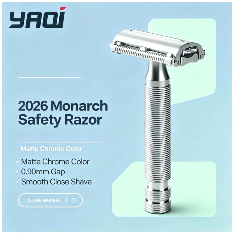 YAQI Monarch Matte Chrome Safety Razor 0.90mm Gap Smooth Close Shave Tool Wet Shave Tools Best Gift for Men