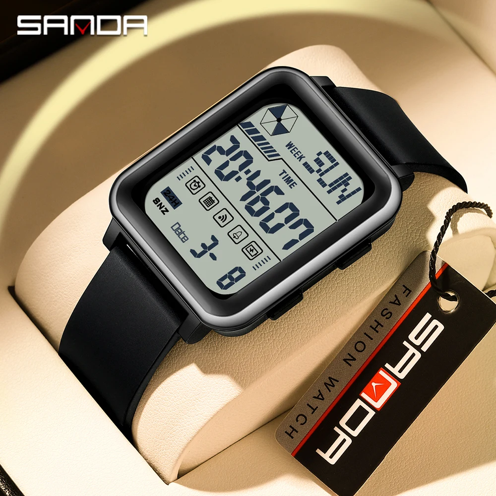 Sanda 2024 new e-watch multi-functional men's digital silicone watches luminous waterproof shockproof men's and women's watches