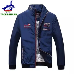 TACE&SHARK Autumn Winter Fashion Men's Blue Windbreakers Embroidery Military Bomber Jacket Business Coat Casual Outerwear