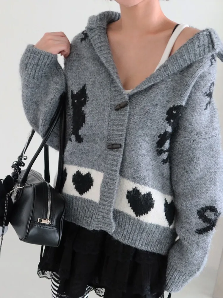 

Женский вязаный свитер Jaet Lazy Loose на пуговицах с цветочным узором, модный кардиган, зимняя верхняя одежда Fem Faion