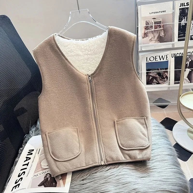 2024 New Vest Men Women New Autumn And Winter Plus Velvet Padded Shoulder Pad Kannei Sweater Zipper Warm And Comfortable Coat