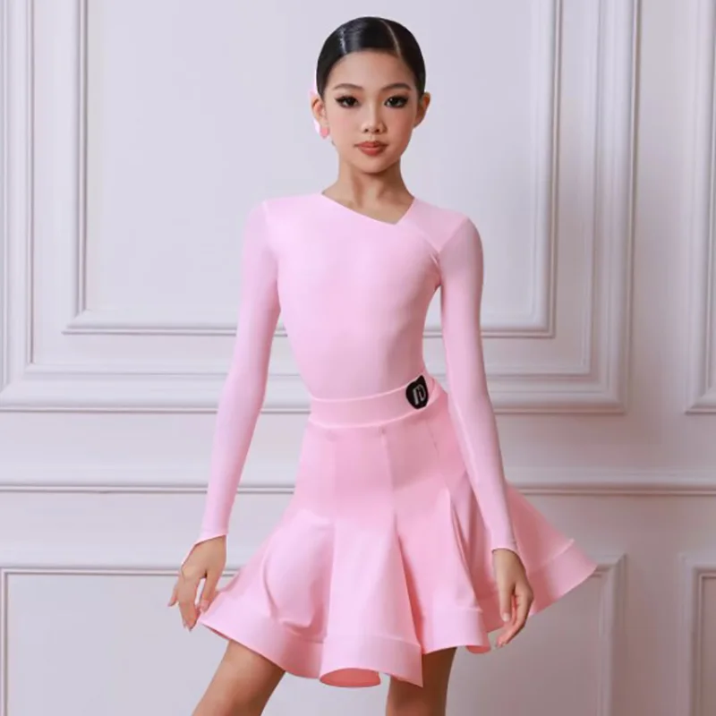 

Kids Girls Latin Dance Costume Straps Jumpsuit and Tassel Skirts Performance Training Outfit Standard Professional Clothes