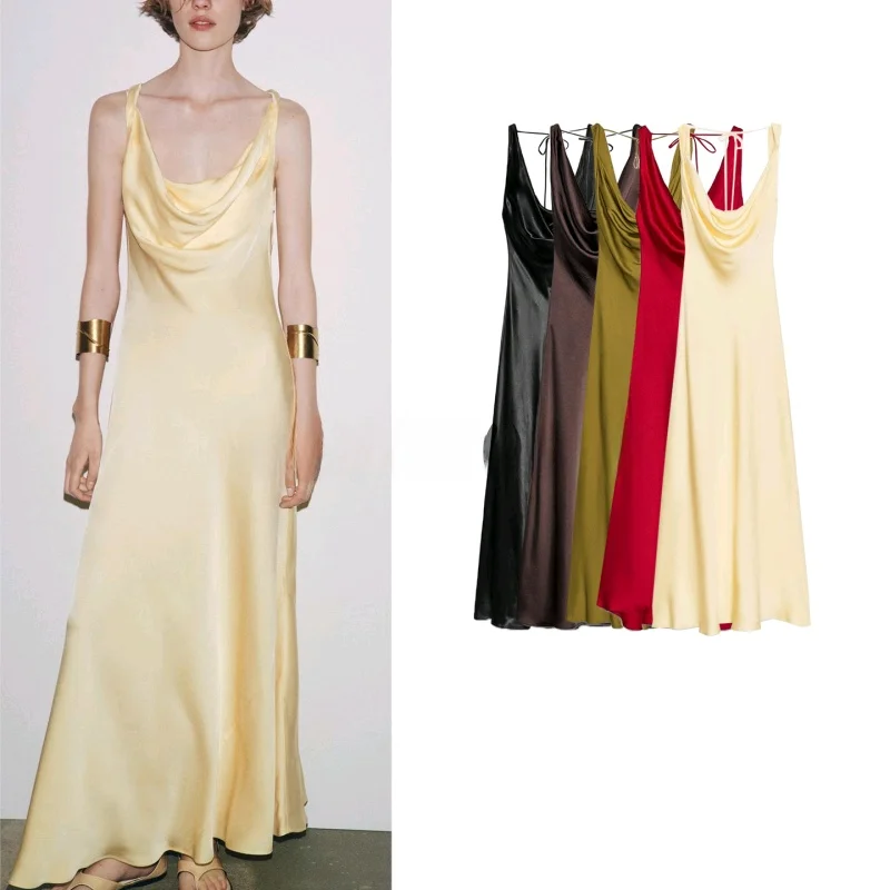 Robe trapèze en Satin de soie pour femmes, nouvelle collection d'été, sensation Dr, ourlet asymétrique, taille haute, en Fiber de Polyester