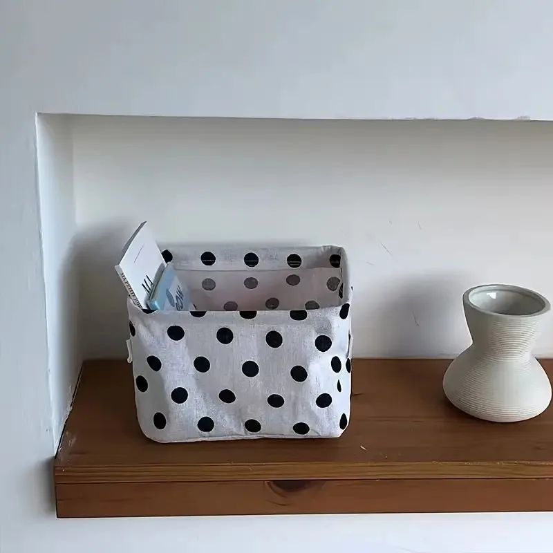 Cotton And Linen Desktop Storage Box Small Foldable Canvas Storage Basket With Handle Small Fresh Waterproof Storage Basket