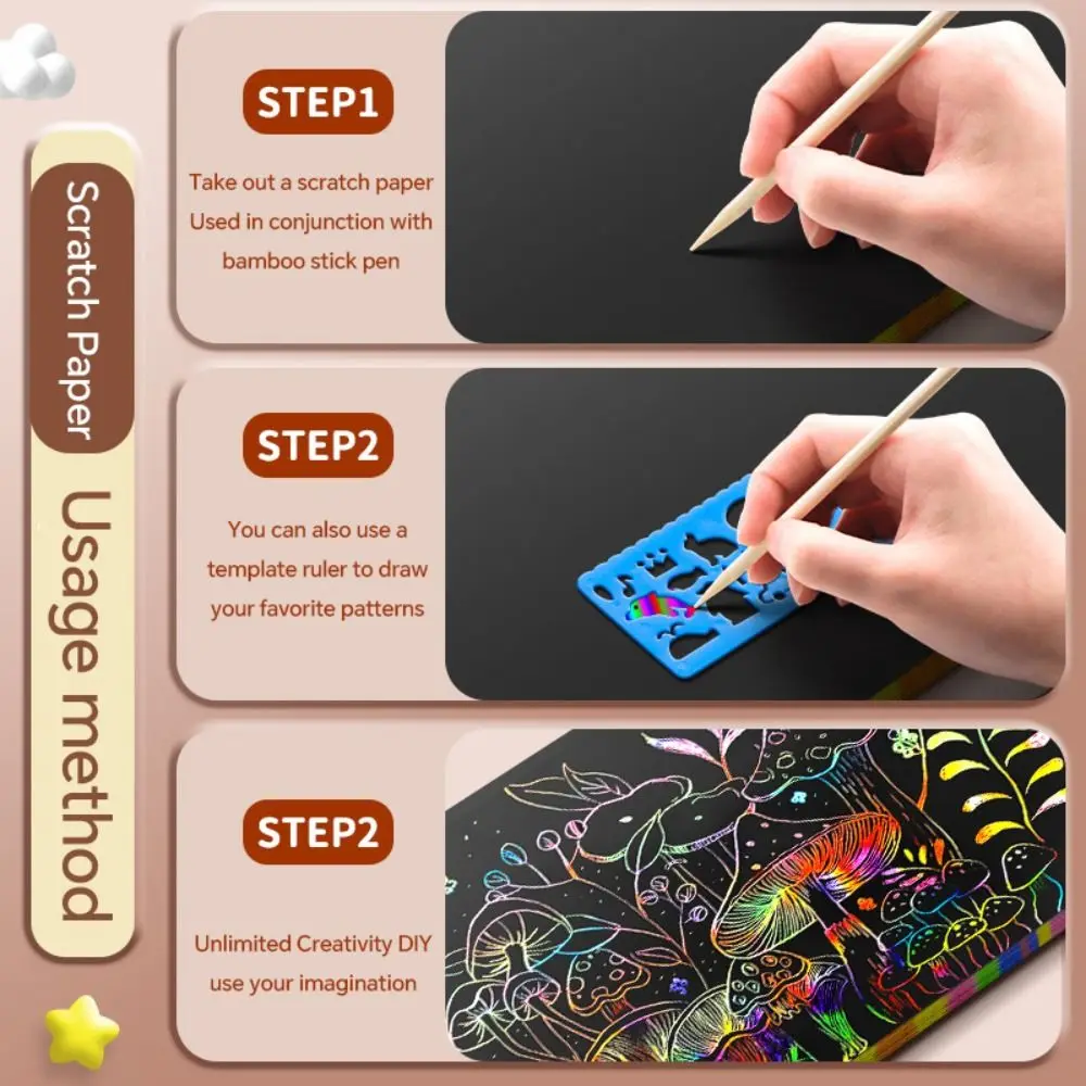 100PCS High Quality 4K/8K/16K/32K Scratch Paper DIY Night Scene Multi-function Scratch-off Paper Rainbow Art Drawing Paper Kids