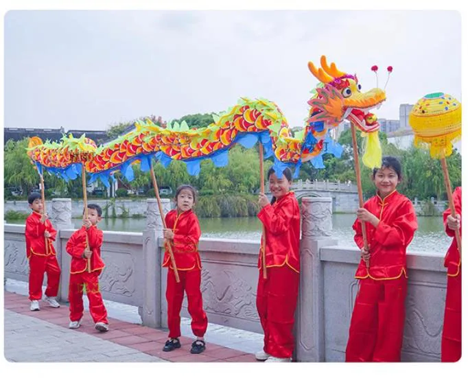 키즈 중국 드래곤 댄스 의상 5.5 m 실크 6 플레이어 크기 6 어린이 크리 에이 티브 게임 스포츠 장난감 이벤트 공원 무대 축제