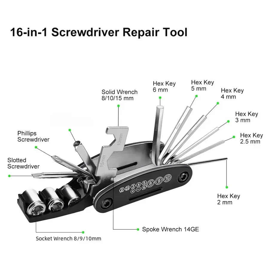 Bicycle Repair Tools Kit, Bike Accessories, Multi Tool Set with Pump Tire Patch, Portable Mountain Road BikeTire Auto Tool Set