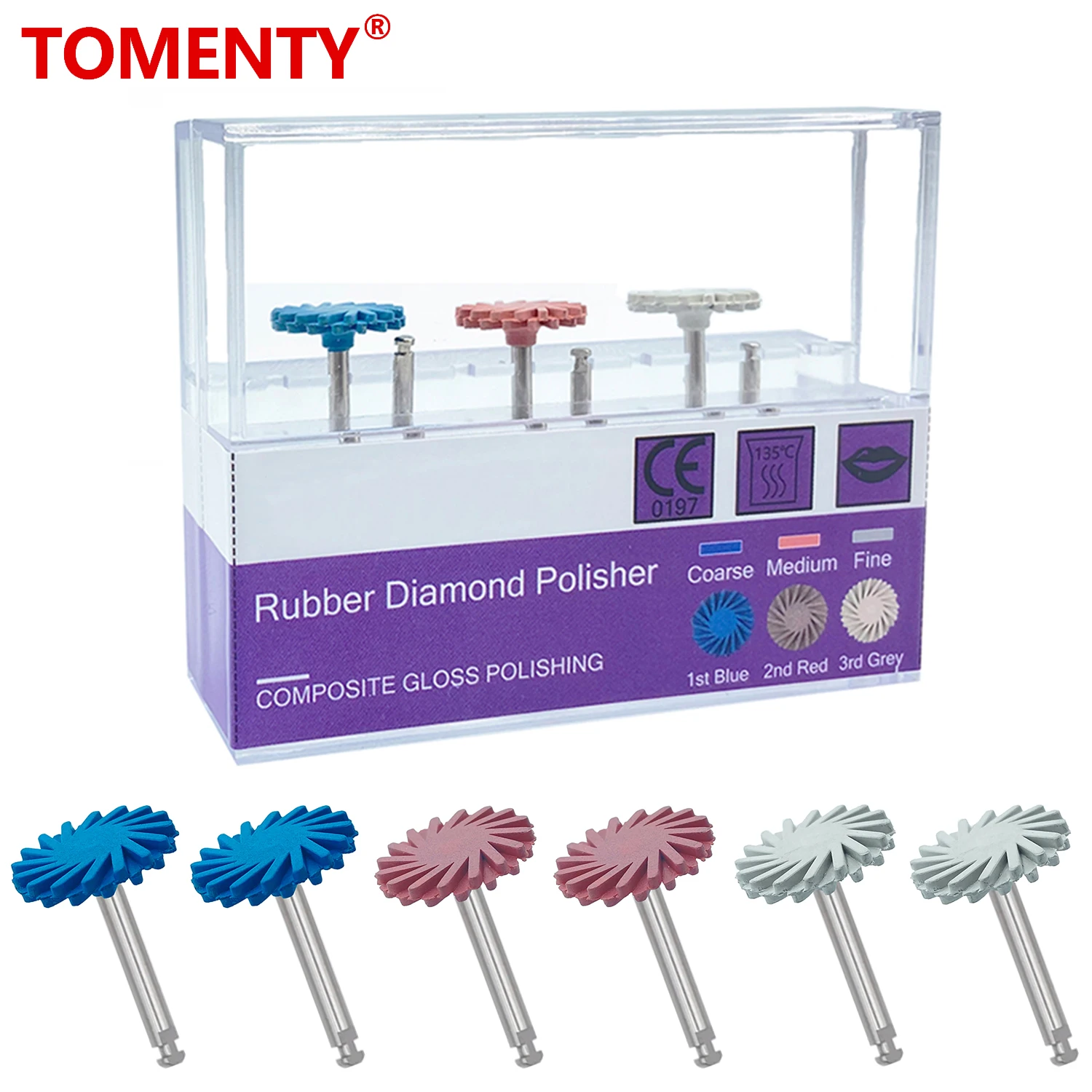 

6Pcs/Set Tomenty Dental Rubber Polisher Composite Resin Diamond System RA Polishing Disc Wheel Kit 14mm Spiral Flex Tools