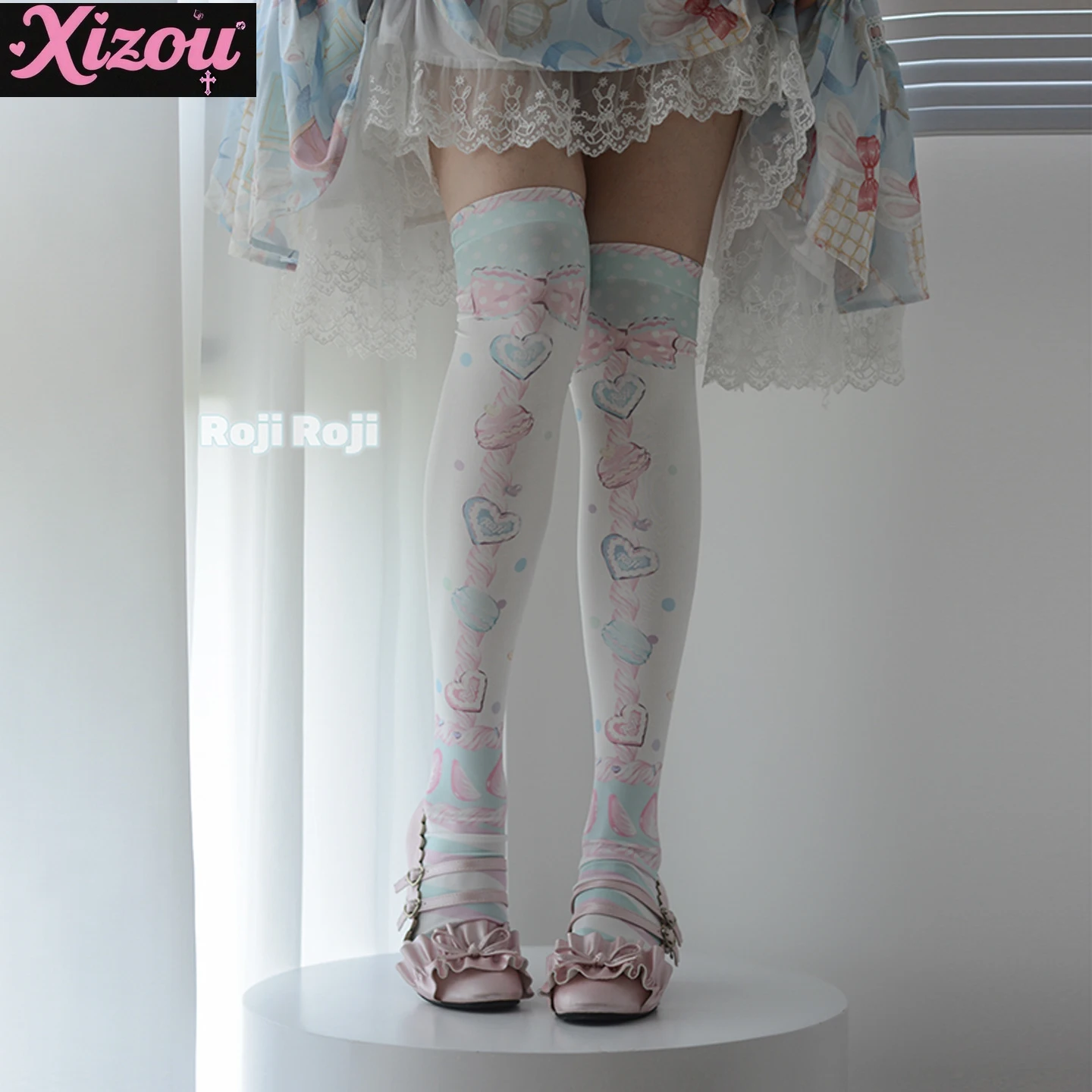 Japanese Sweet Macaron Lolita  Women's Socks Sweetheart Girl Spring Autumn Tube Socks Velvet Printed Knee Sock with Lolita Skirt