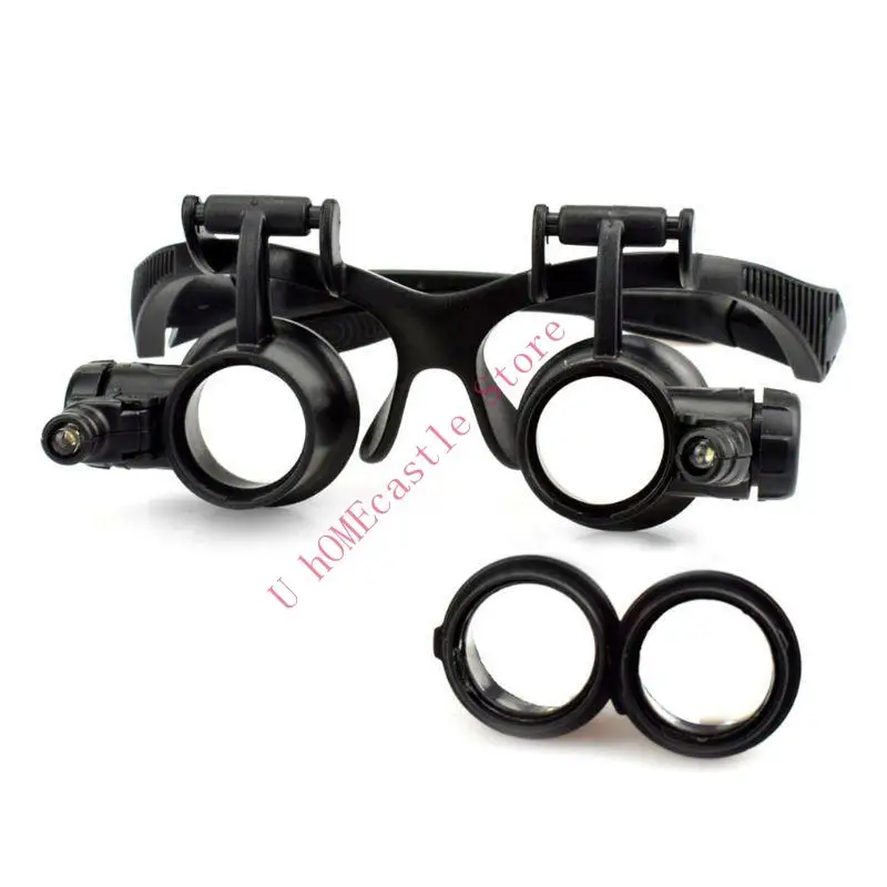 63HF Professional Adjustable LED Light Headband Magnifier Glass Glasses with 6 Interchangeable Lens and LED Light
