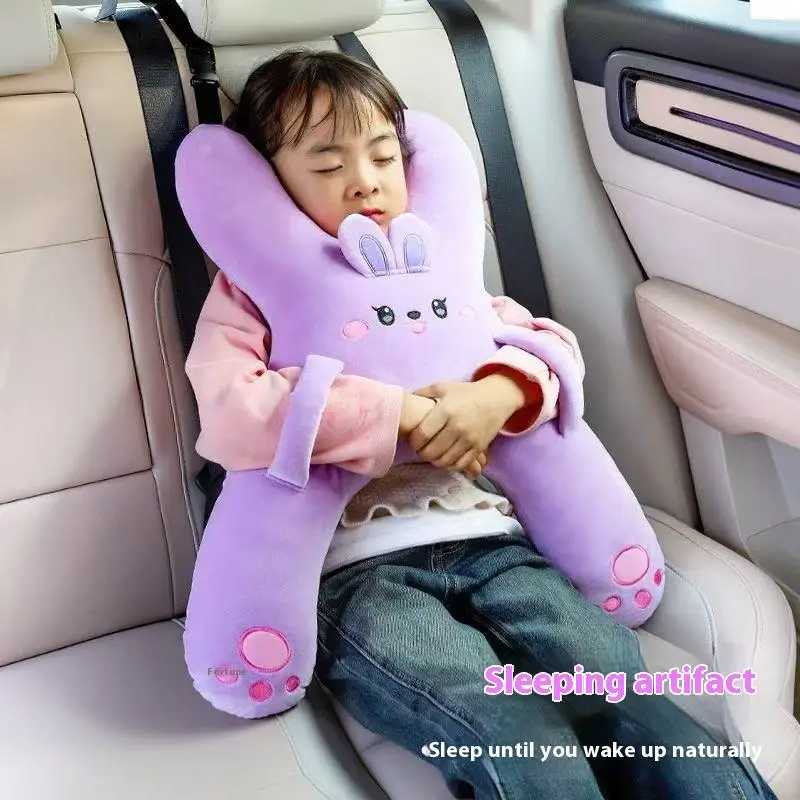 Kids Car - Neck Pillow With Seat Belt Safety Sleep Aid Prevent Leaning Head Back Seat Sleeping Comfort During Long Distance T...