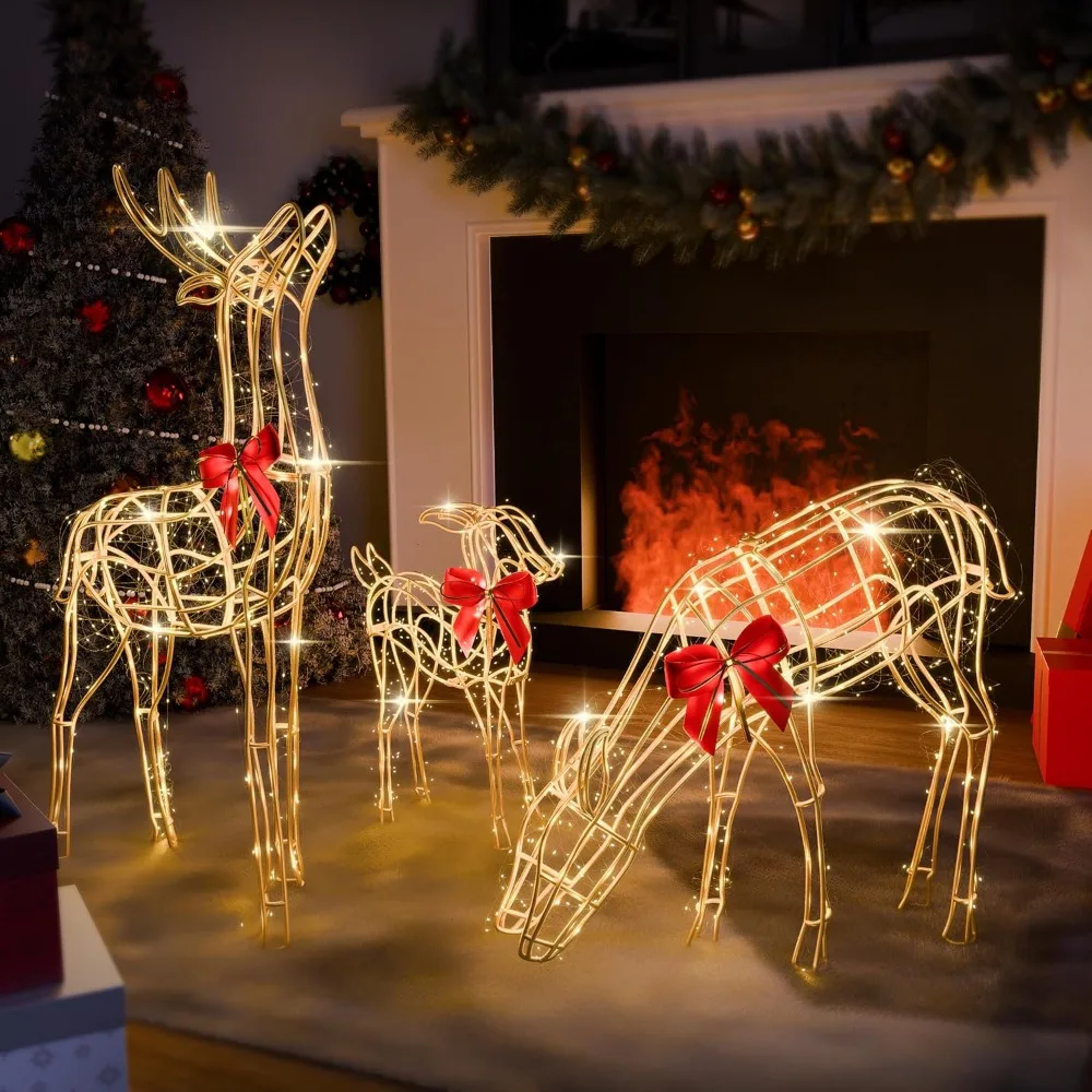 2024 Upgraded Large Christmas Decorations Yard, Set of 3 Light Up Reindeer Christmas Decoration, Xmas Party Supplies