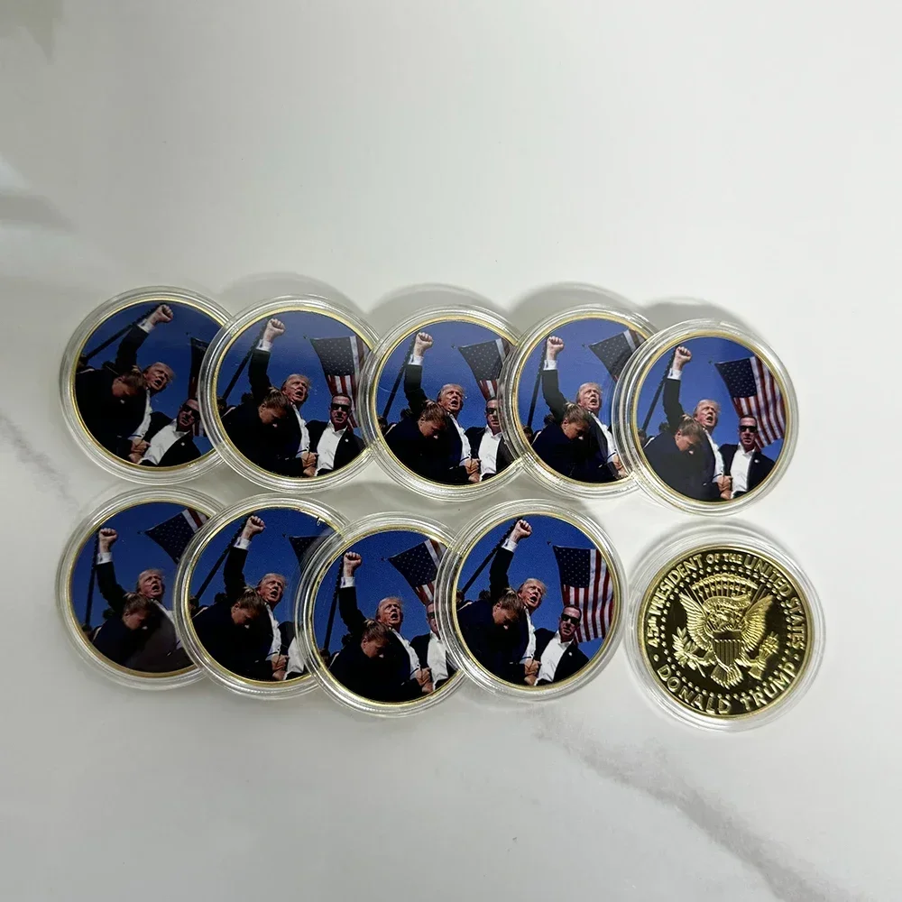 

10pcs 2024 Donald Trump gold plated Coin Shooting thuggery Makes Me Stronger gold metal commemorative coin never surrender