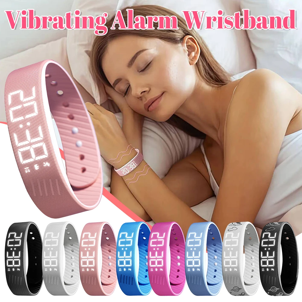 

Светодиодные цифровые часы-будильник, водонепроницаемые, регулируемые фитнес-браслеты, с функцией повтора сигнала, шагомером для бега и вибрационным будильником