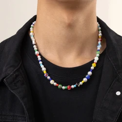 CCB and Imitation Pearl Beads Choker Necklace Men Trendy Beaded Chain Necklace 2023 Fashion Jewelry on the Neck Accessories Male