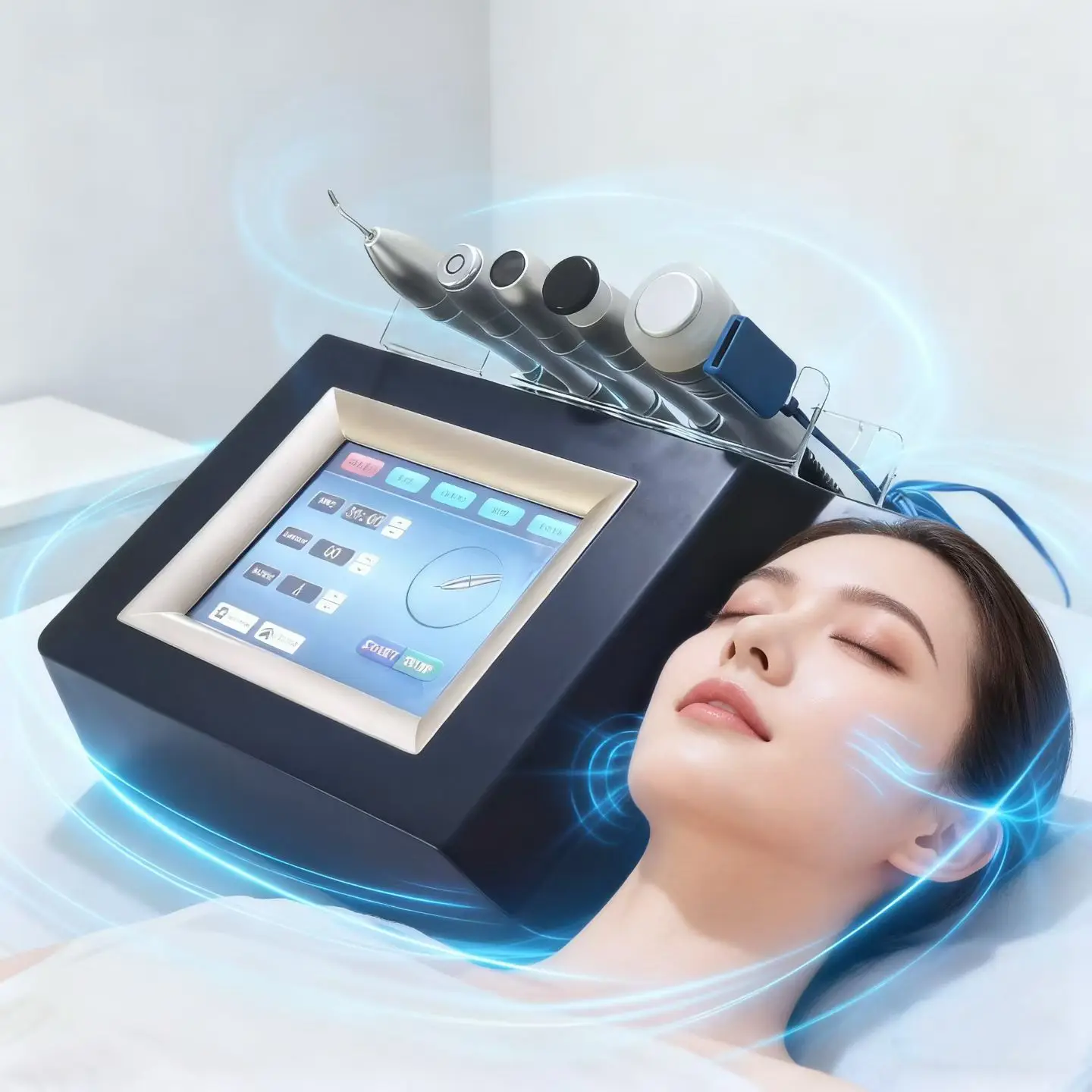 أحدث آلة تجميل متعددة الوظائف لإدارة البشرة ومضادة للشيخوخة مع جهاز تنظيف البشرة أحادي القطب RF 4.5 مللي متر المطرقة الباردة بالموجات فوق الصوتية