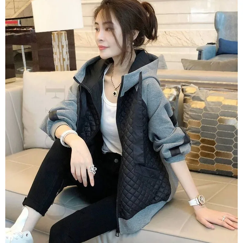 Autumn Winter Female Hooded Parkas Jacket Lady Adding Cotton Large Size 4XL Cotton-padded Coat Women Splicing Ling Ge Cotton Top