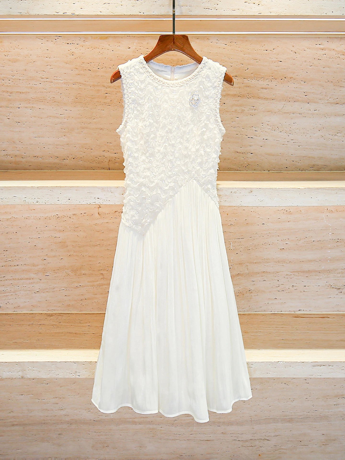 

South Oil High-End Women's Long Vest Dress Summer Glitter Netting Bright Sequins High Waist A-Line Simple Style Commute Dress