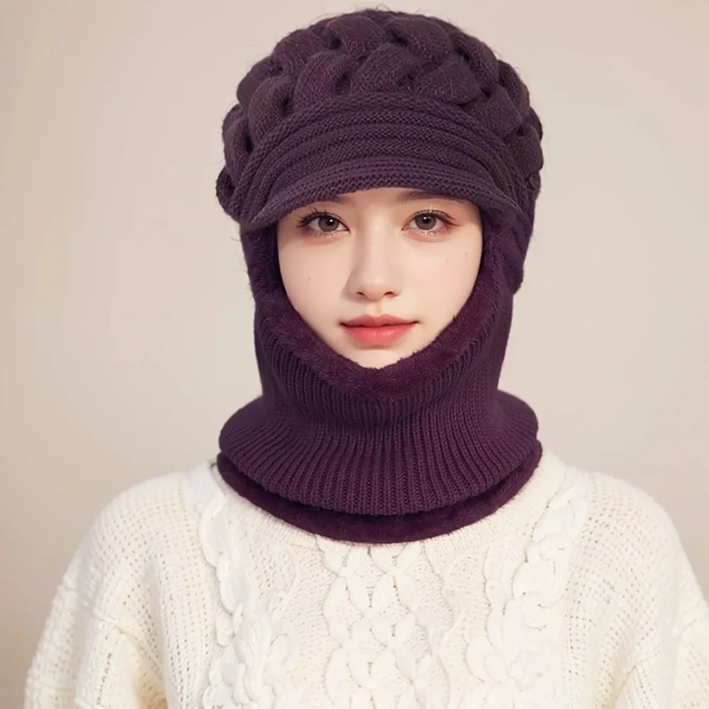 Balaclava Hat Coral Fleece Scarf And Hat Set Elastic Soft Hooded Thermal Cap Integrated Thickened Knitted Scarf Winter