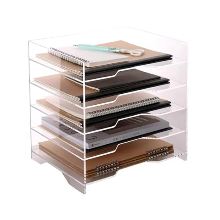 

5Tier Acrylic Paper Tray Clear Organizer File Tray for Stackable Letter for Office Workspace Desktop Storage 13.5 x 12.5 x 9.5
