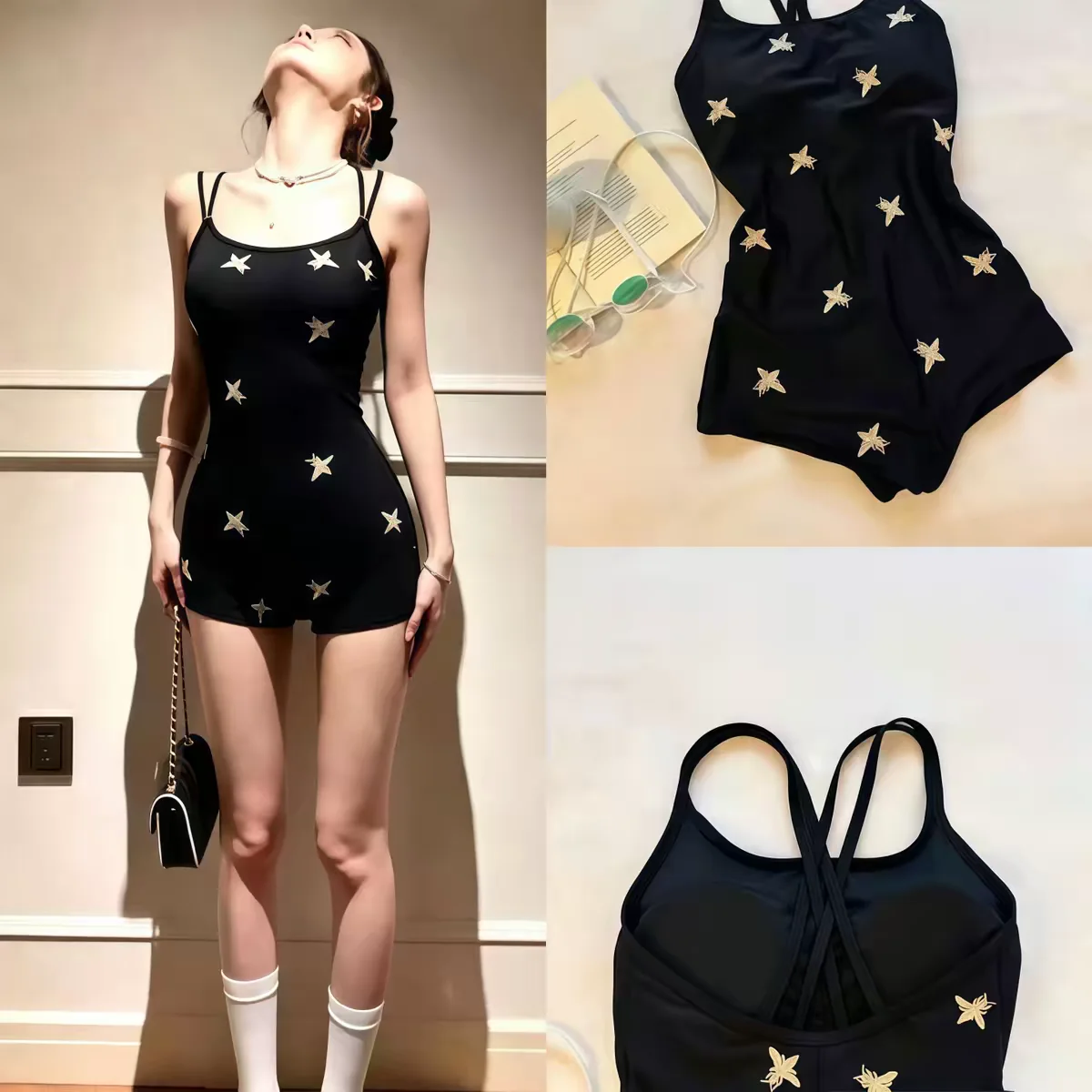2026 New Heavy Embroidery Small Bee Racing Swimsuit Women's One-Piece Slimming Sexy Backless Surfing Swimwear Professional St...