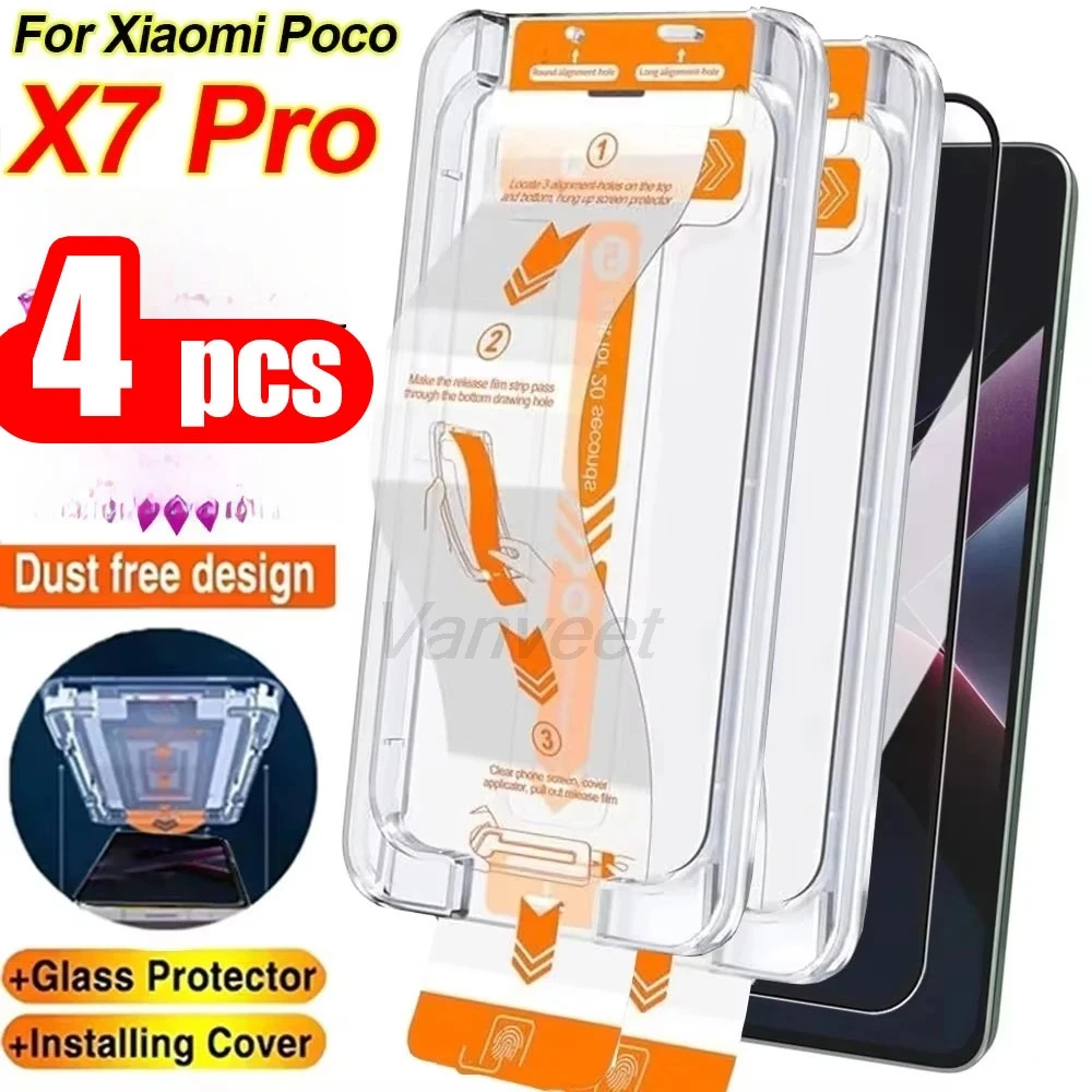 

1-4PCS Dust Free Easy Installation For Xiaomi Poco X7 Pro Screen Protector Clear Oleophobic Coating Anti-Scrtch Tempered Glass