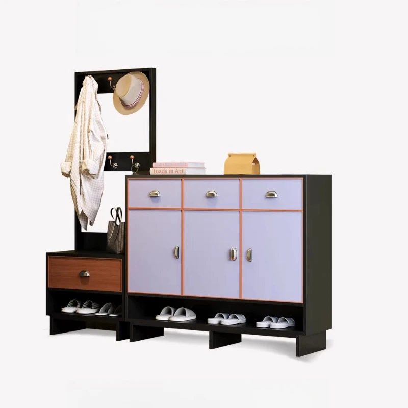 

Home shoe coat rack, integrated installation-free storage entrance cabinet, seated against the wall, pure solid wood