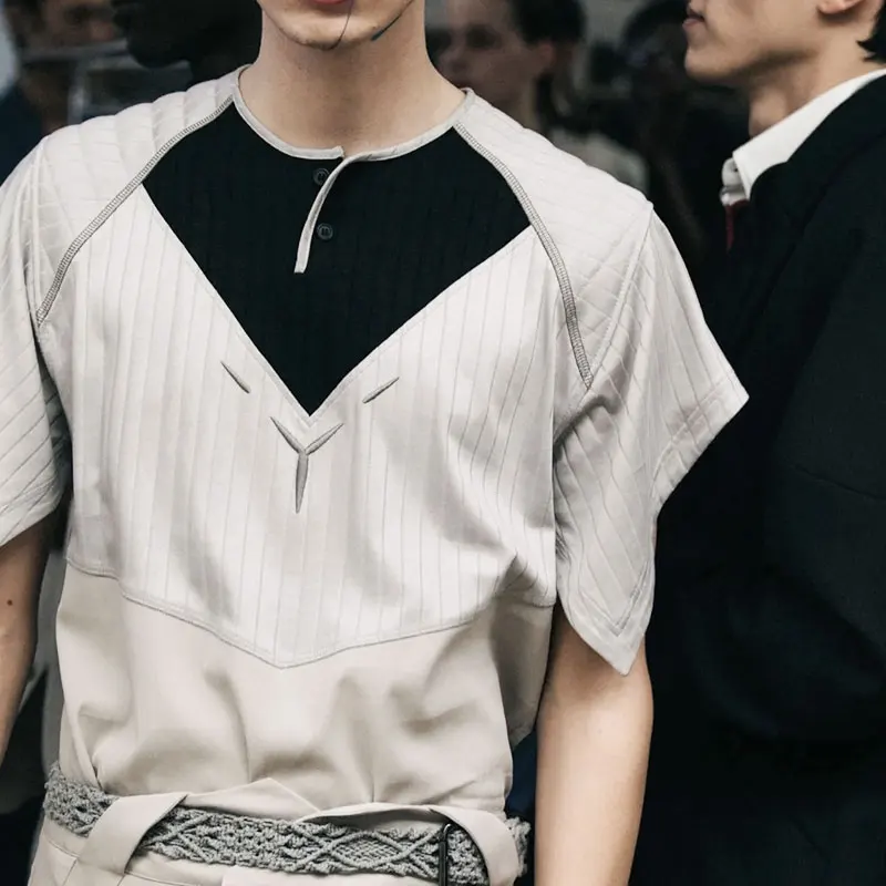 Kiko Kostadinov Style 20SS Padded Shoulder Patchwork Short Sleeve