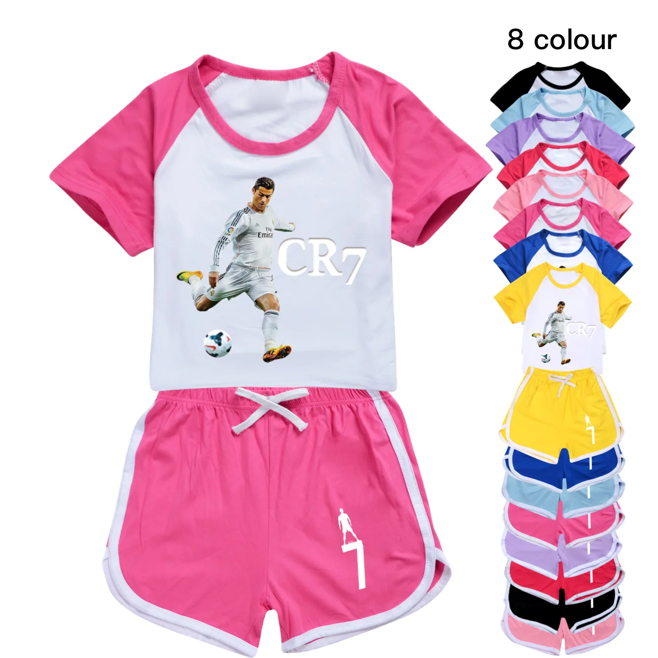 Hot Football Star CR7 Clothes 5 to 14 Years Outdoor Clothes for Ronaldos Children Boy Girl Child T-Shirt Top Shirts+shorts sets