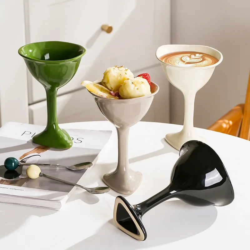 

Tall handmade wine glass ice cream milk cup couple breakfast dessert household fruit cup plate ceramic coffee