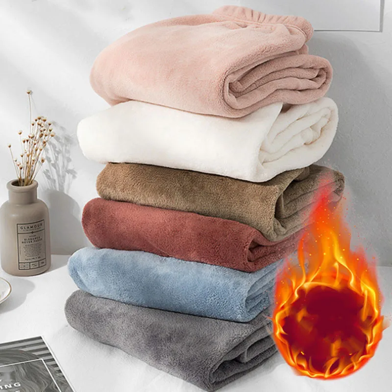 Leisure Thermal Pants Women Korean Fluffy Coral Fleece Lounge Pants Warm Soft Sleeping Pants for Home Travel Winter