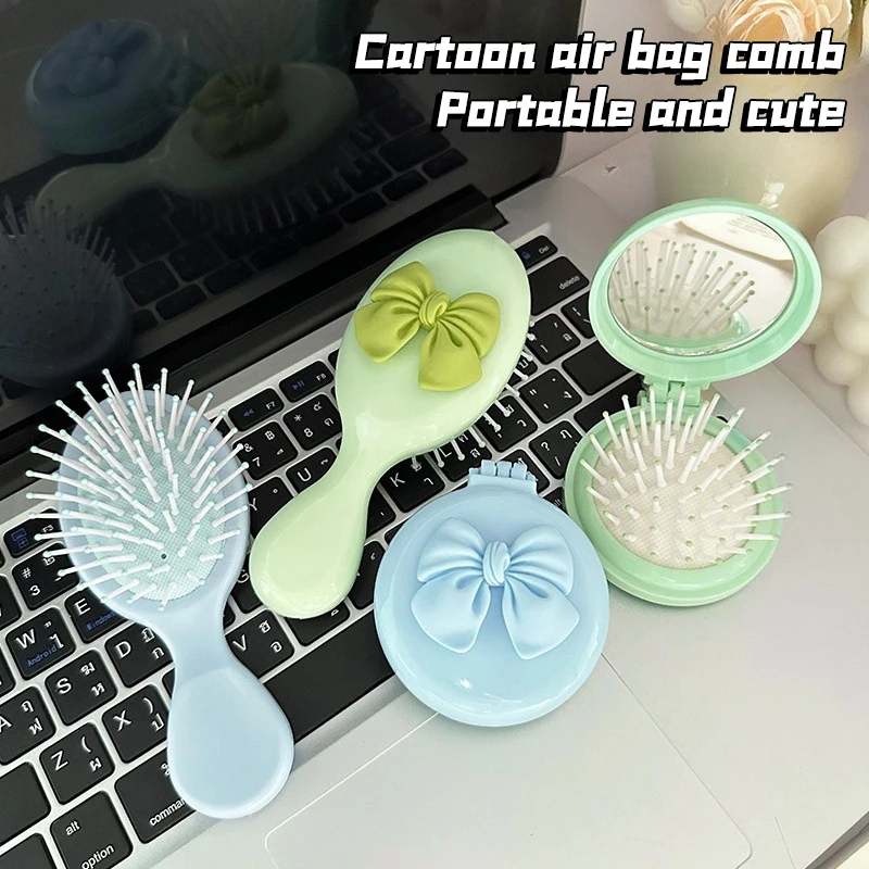 

Mini Hair Comb With Mirror Foldable Comb Travel Portable Massage Women Girl Hair Brush Boeknot Comb Styling Tools Gift