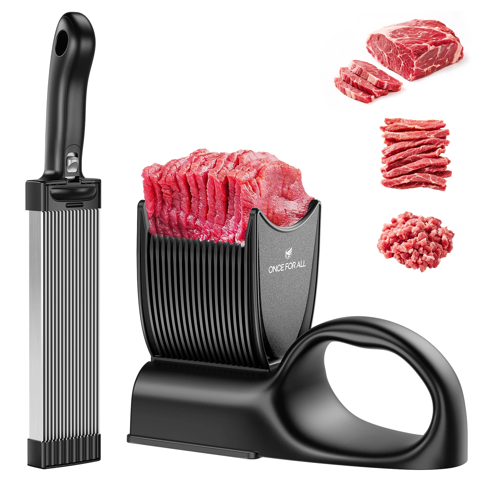 

ONCE FOR ALL Fresh Meat Slicer with Handle Kitchen Knife Set For Meat Slicing Shredding, Manual Jerky Cutter Food Slicer