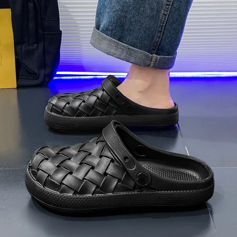 

Black Platform Sandals Man Outdoor Fun 2025 Style Slippers for Men Cheap New In Y2k Low Price Liquidation Elegant Shoes