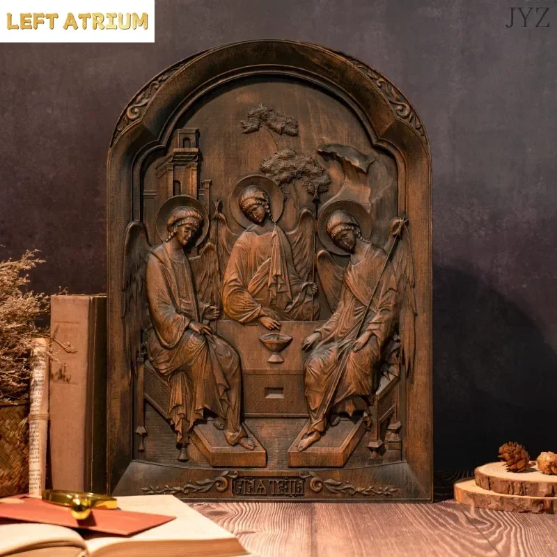 Religious Catholic Holy Trinity Wood Carving Ornament, Holy Family Home Wall Decor