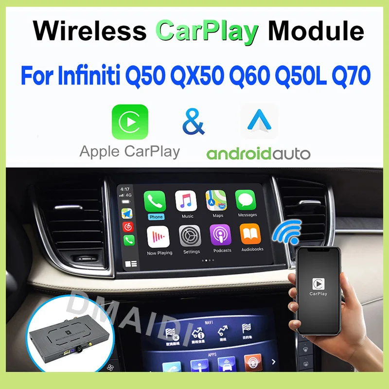 Wireless Carplay Android Auto Decoder Box  for Infiniti Q50 QX50 Q60 Q50L QX60 Q70 2015-2019