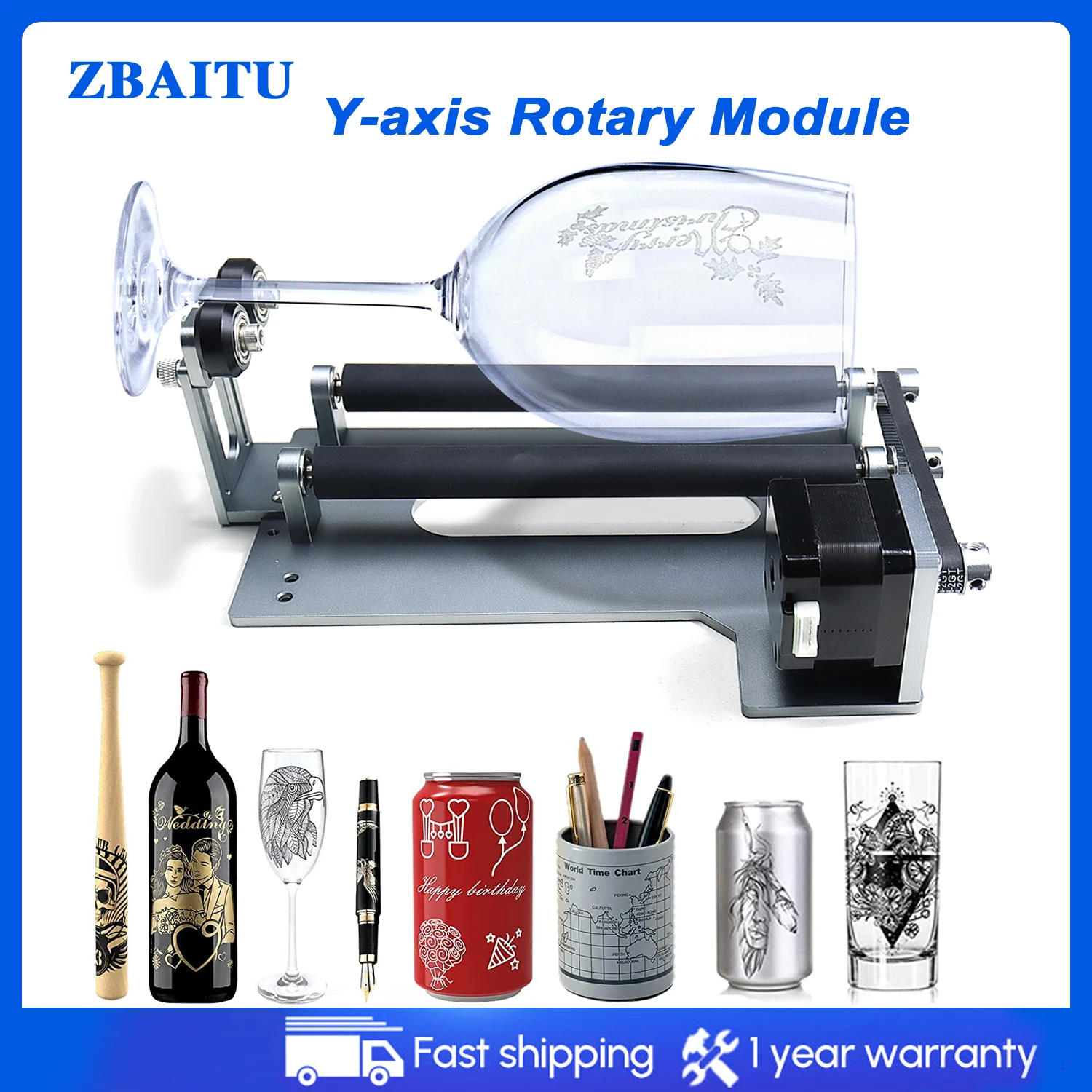 ZBAITU Engraver Rotary Roller 360° Laser Engraving Machine Y-axis Turntable Module for Cylindrical Objects Cans Cups Pens Eggs