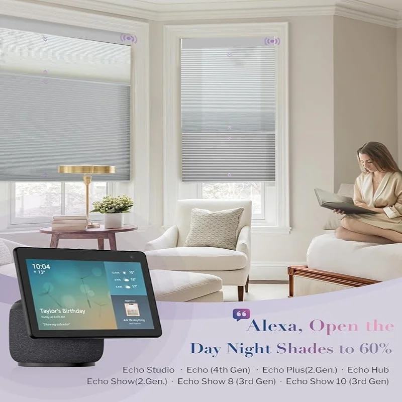 Day And Night Double Cell Waterproof Fabric App Alexa Voice Smart Control Automatic Honeycomb Cellular Blinds For Living Room