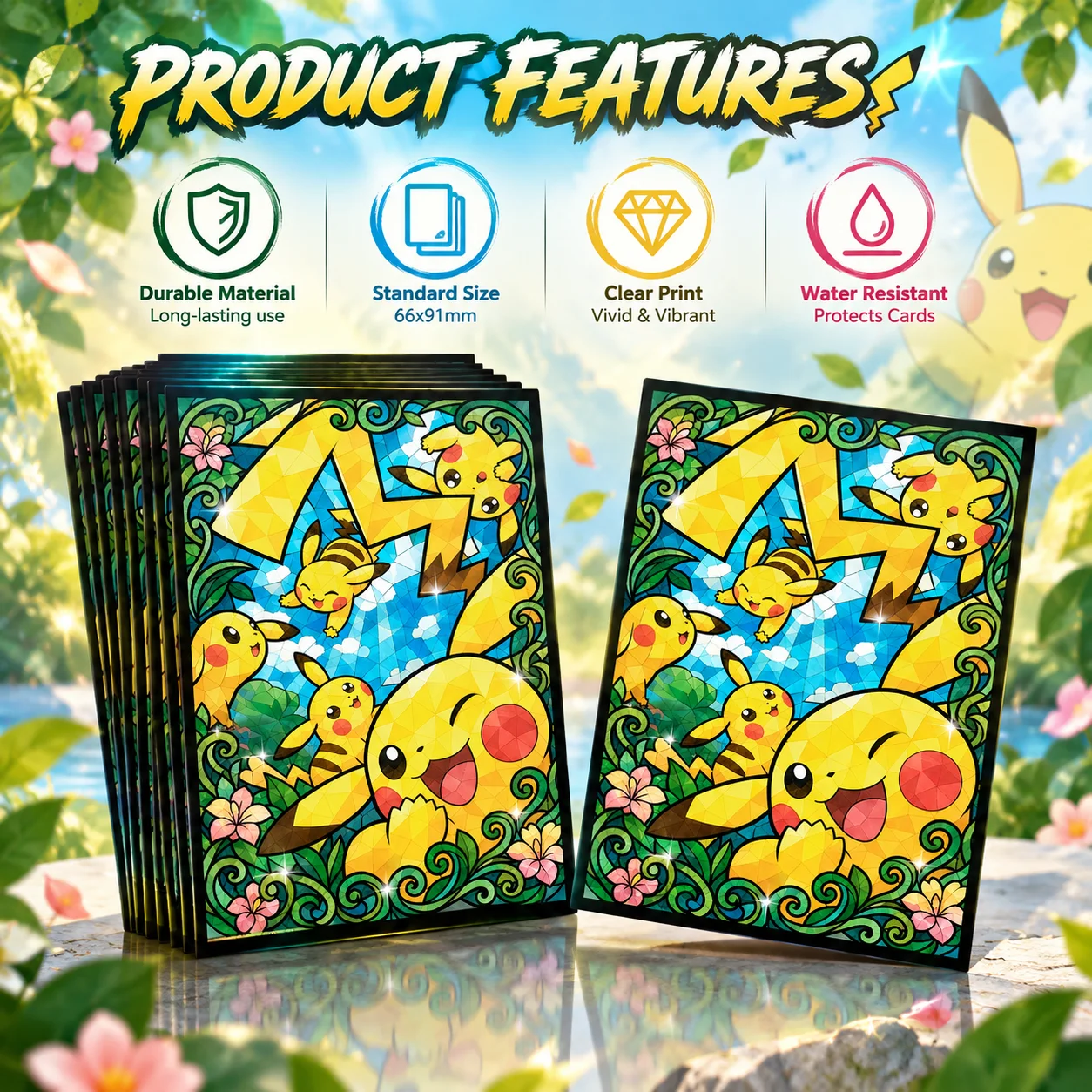 60PCS 66×91mm Pikacu Anime Card Sleeves for MGT Top Loading Board Game Inner Card Protector Compatible with TCG/PTCG