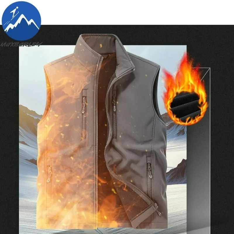 Maxbarley Mens Softshell Waistcoat 2025 Luxury Elegant Camping Thermal Sleeveless Coat Premium Travel Windproof Gorpcore Wear