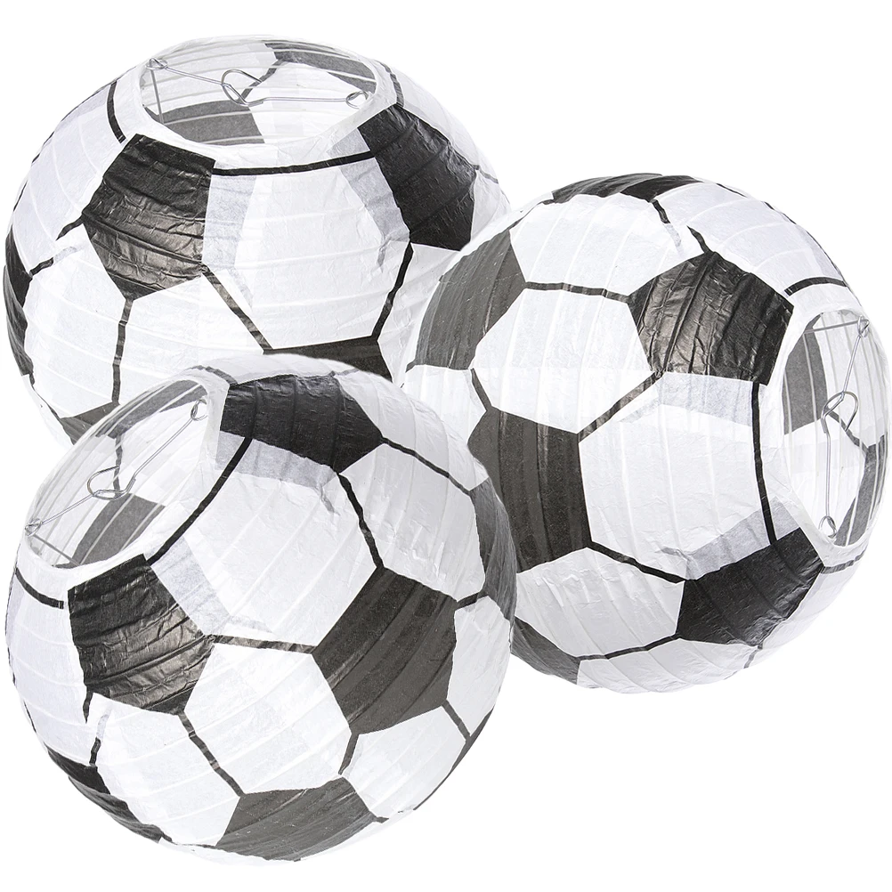 

3pcs Football Paper Lanterns 20CM Soccer Themed Hanging Decorative Lanterns for Party Sports Event Gymnasium Birthday Theme