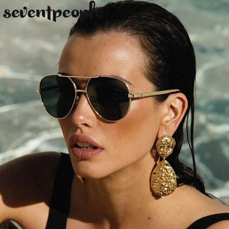 

Oversized Pilot Punk Sunglasses Women 2026 Luxury Brand Retro Metal Frame Oval Outdoor Sunglass Trendy Travelling Eyewear Shades