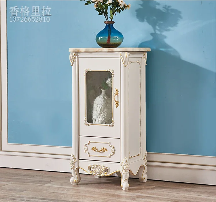 

European Style Side Cabinet American Style Solid Wood Vintage Oak White Bedroom Living Room Storage TV Cabinet Side Cabinet